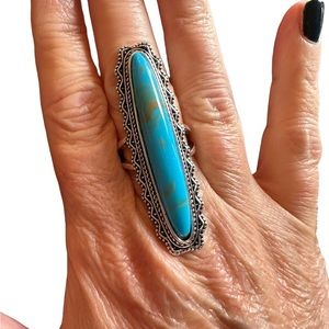 Longline Turquoise Antique Silver Ring